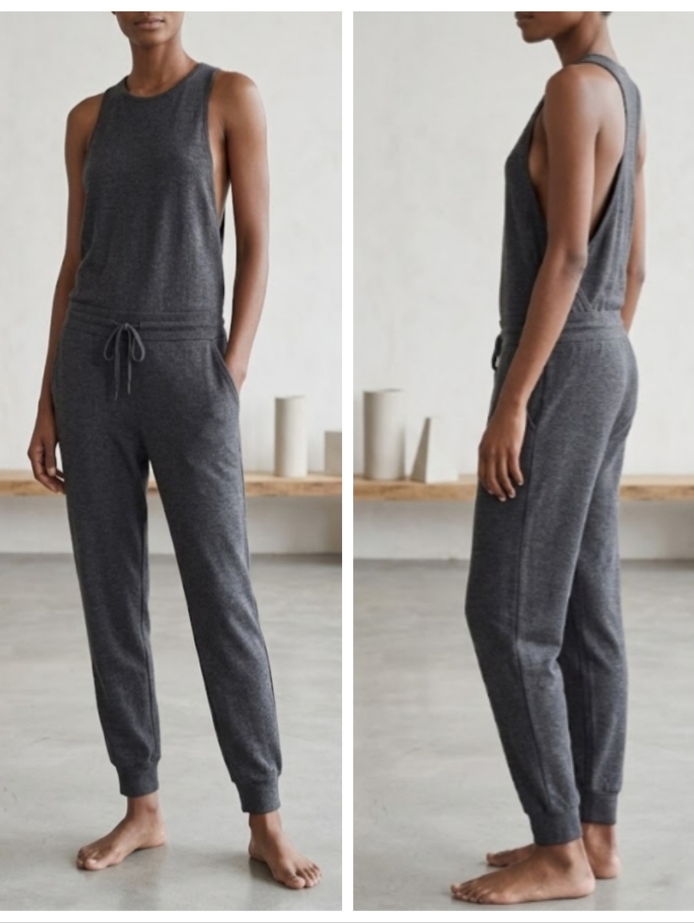 NEW Sweaty Betty Lounge Luxe Cashmere Blend Jumpsuit In Dark Grey Size Small
